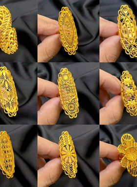 2025新款铜镀沙金镂空中东迪拜新娘戒指时尚潮流沙金镂空花卉指环