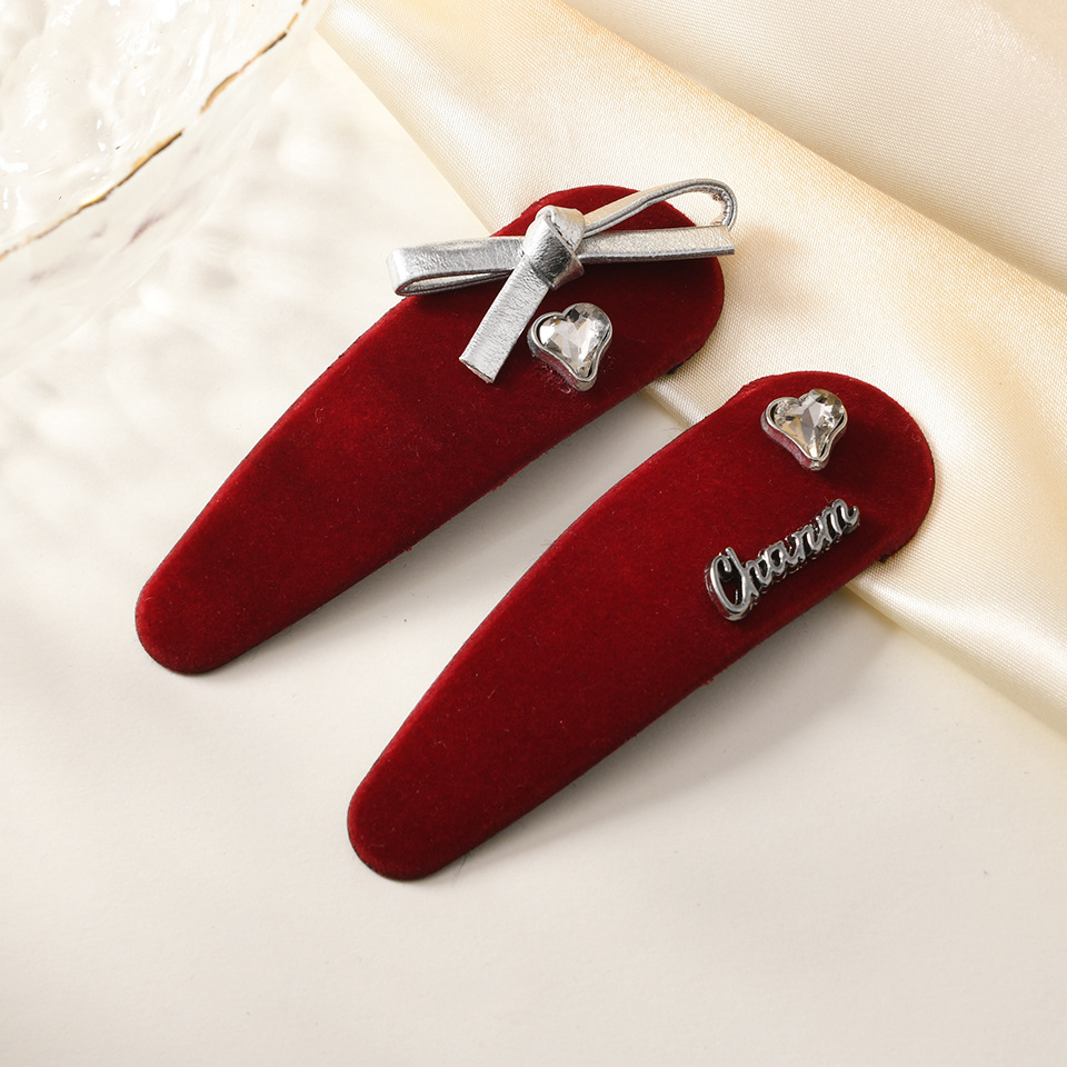 复古水钻桃心丝绒发夹蝴蝶釉彩侧边刘海夹碎发夹发卡气质BB夹