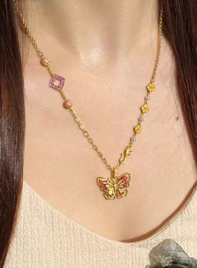 万能百搭繁花似锦项链搭配迷雾仙镜蝴蝶吊坠沙金翩翩起舞蝴蝶
