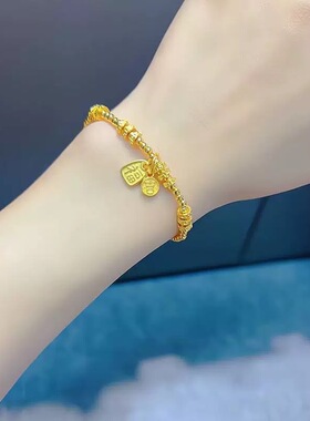 沙金福牌吉字转运环珠珠手链女2026新款中式国潮风珠珠手串饰品