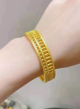 经典古风闭口算盘手镯铜镀金镯子流行国风设计感婚嫁饰品女款