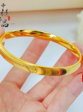 2025款高保色古法沙金精工实心猫眼手镯女小红书爆款CNC猫眼手环
