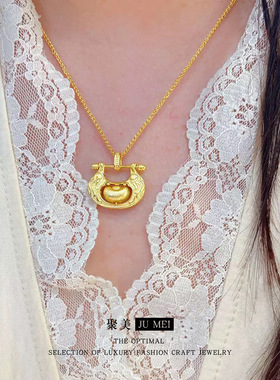 2025新款越南沙金锁包吊坠金店款丝绒金祥云元宝可转动锁包项链女