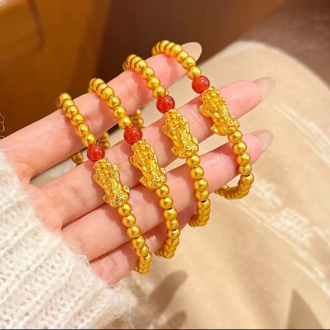金店同款沙金福瑞单双貔貅红玛瑙手链男女同款珠珠转运珠招财手串