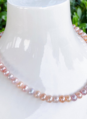 2026 8-9mm天然淡水混彩珍珠项链女款近圆微瑕百搭时尚精致锁骨链