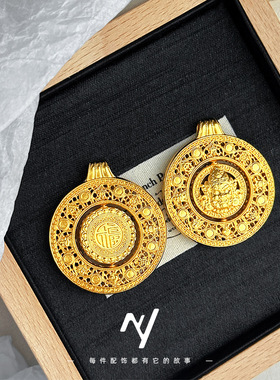 2025款古法黄金色沙金黄财神旋转八宝罗盘吊坠男女同款项链毛衣链