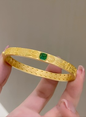 金店同款古法沙金拉丝卡扣福字招财手镯真金电镀福字言吉手环