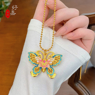 国潮庄生晓梦珐琅彩花丝蝴蝶项链铜镀金甜美时尚百搭锁骨链女
