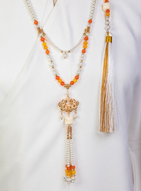 明制璎珞长流苏项链汉服马面裙配饰古风背云软璎珞国风旗袍衣链女