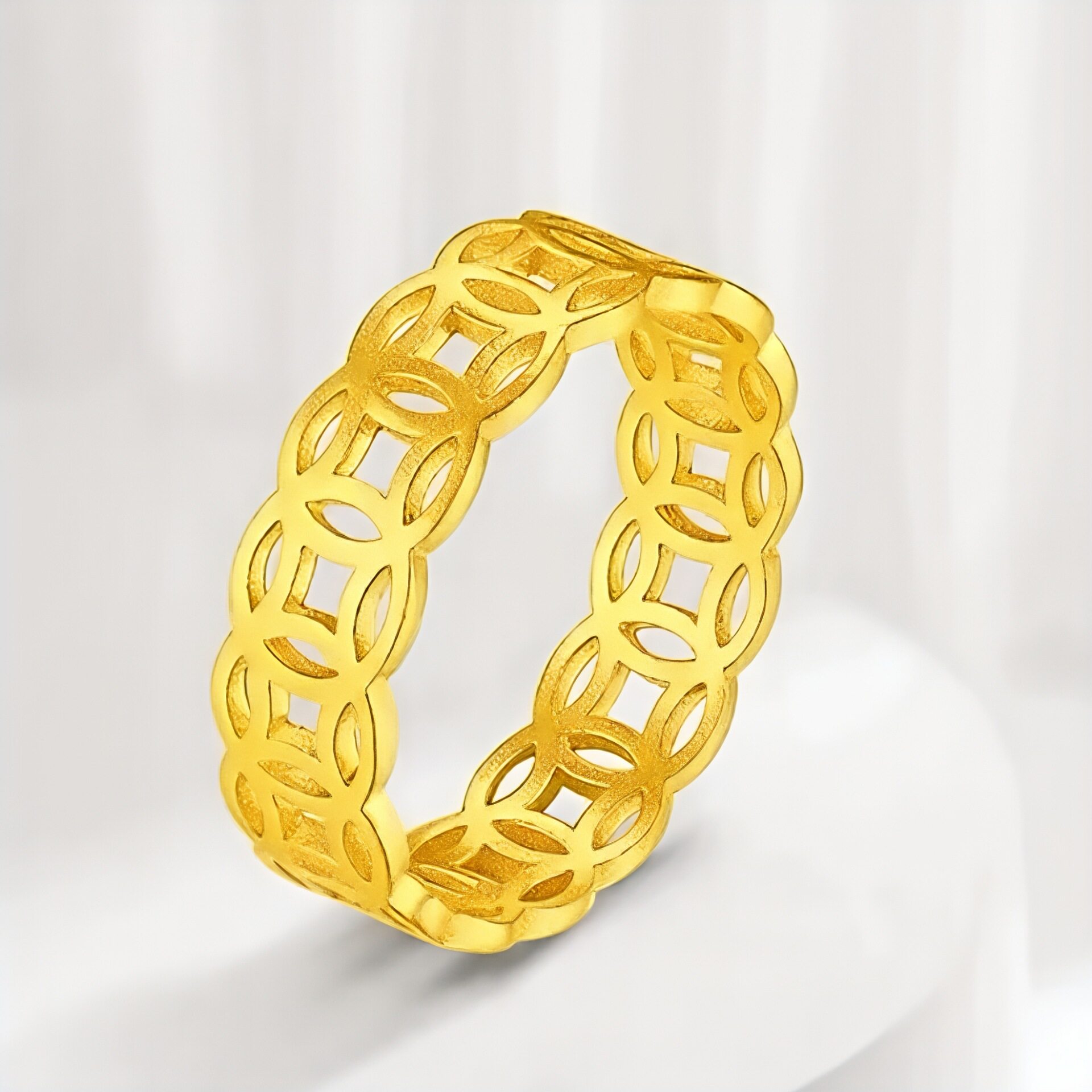 2026新款女士黄金色镂空铜钱戒指满圈暴富招财转运情侣指环食指环