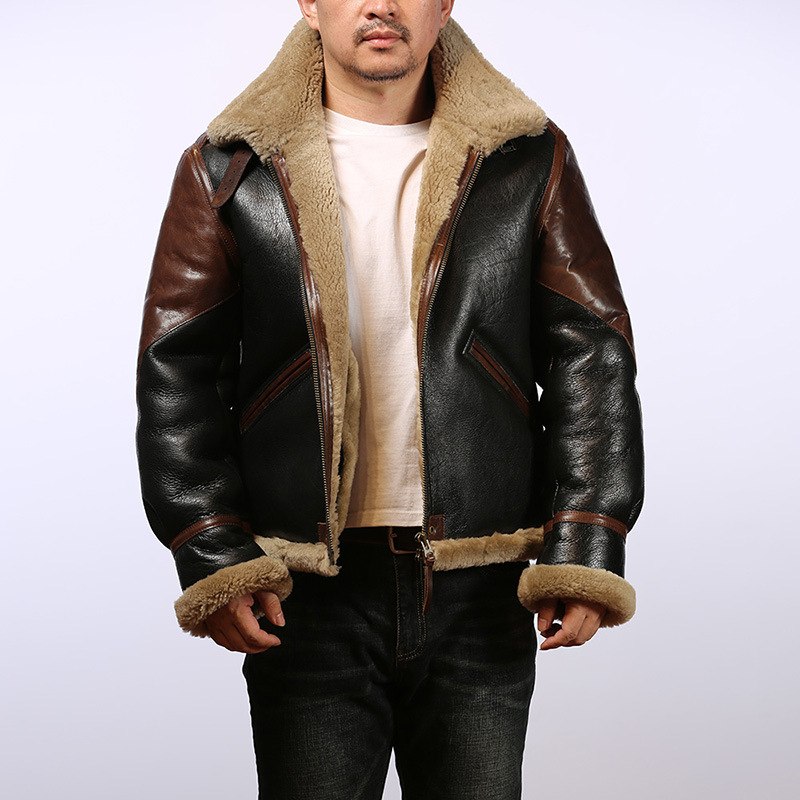 2025冬季男歌手明星高档空飞行服皮毛一体夹克男新西兰绵羊皮皮衣