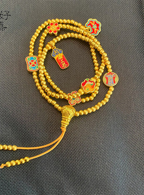 2025新中式女款念珠上上签流苏项链沙金朝珠多圈高级感毛衣链首饰