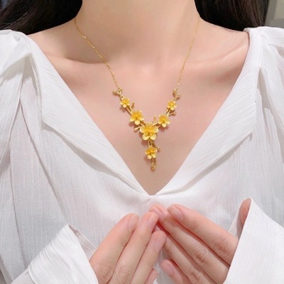 古法沙金大繁花似锦套链婚嫁系列订婚结婚仿真黄金色大花朵项链