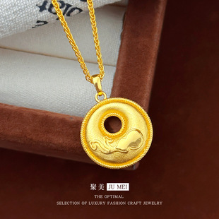 2025金点同款越南沙金古法金新中式葫芦平安扣吊坠女喷砂葫芦项链