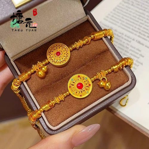 2025黄金色沙金珐琅彩八宝罗盘葫芦盘缠珠珠手链女士福禄圆珠手串