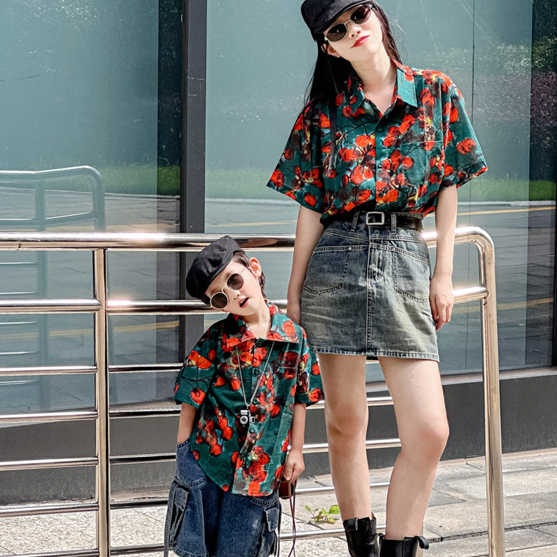 新款ins风小众设计花衬衣女夏亲子装/亲子时装