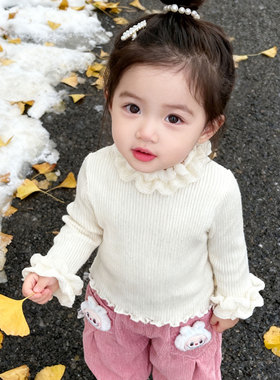 女童秋冬新款木耳边针织打底衫打底毛衣上衣女宝宝Z786