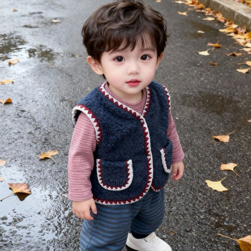 男女童双面绒马甲秋冬时尚简约款