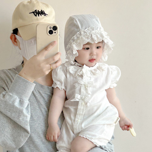 带帽婴儿夏季纯棉短爬
