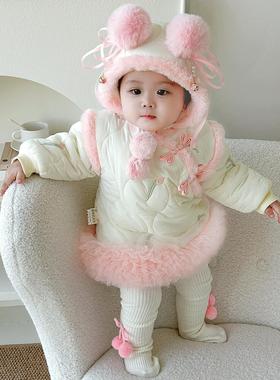婴儿连衣裙冬季夹棉女宝宝公主裙国风旗袍裙子拜年周岁礼服Z1236