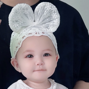 女宝发饰头饰婴儿发带公主可爱大蝴蝶结洋气蕾丝囟门帽发带Z1117