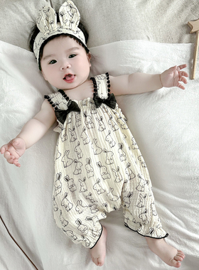 新生婴儿衣服夏装薄款透气连体衣宝宝满月百天公主哈衣1159爬服