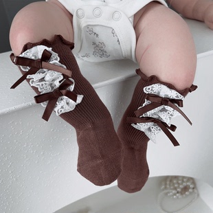 婴幼儿春秋袜子女宝宝新款 甜美蝴蝶结蕾丝袜子公主外出袜Z406