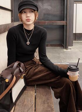 SHARLENE2024冬季新款chao时髦显瘦短款美利奴羊毛毛衣圆领针织衫