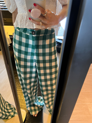 宽松高腰阔腿长裤格子