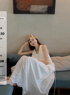 SHARLENE_2025春夏新款_jue美法式重工镂空刺绣半裙_显瘦白色长裙