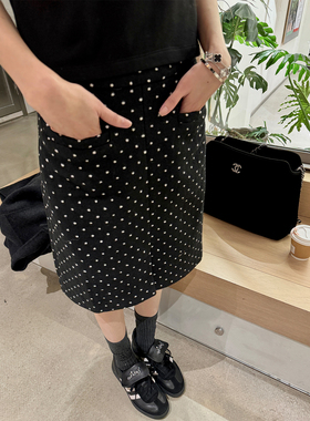 SHARLENE_2023冬季新款_强推法式波点毛呢中裙_优雅显瘦高腰半裙