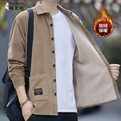 秋冬季 男士 加绒加厚保暖多口袋免烫衬衣外套 衬衫 啄木鸟灯芯绒工装