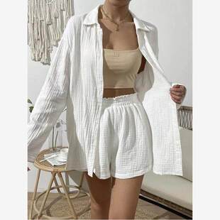 Women Two Shirt Piece Shorts Set Loose 2023 Casual