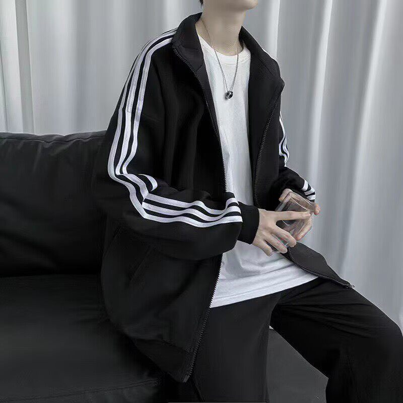 春秋港风开衫无帽三杆夹克卫衣男女宽松韩版潮流百搭薄款外套