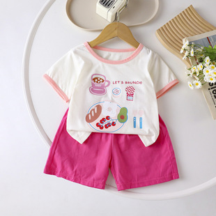 T恤简约百搭短裤 女童夏季 儿童洋气两件套潮3 短袖 韩版 套装 2024新款