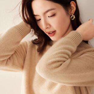 冬季半高领加厚100纯山羊绒衫女宽松大码针织打底毛衣