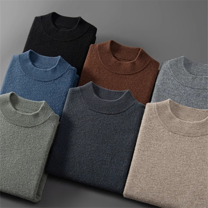 2024冬季新款男士半高圆领纯色山羊绒衫毛衣男款针织加厚打底衫