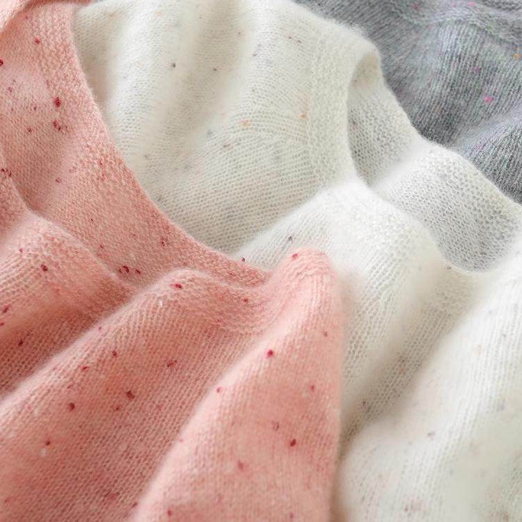 轻柔软糯~薄款花纱baby小山羊绒衫女圆领宽松针织衫无缝慵懒毛衣