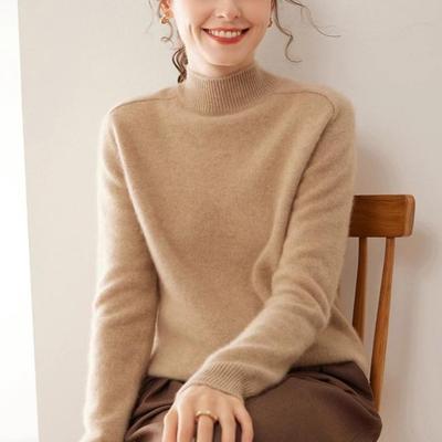 马鞍肩！七针双股加厚baby小山羊绒衫女半高领针织打底衫宽松毛衣