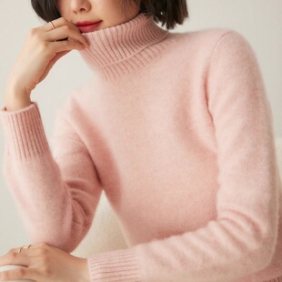 2024冬季新高领加厚100纯山羊绒衫女宽松大码翻领针织打底软毛衣