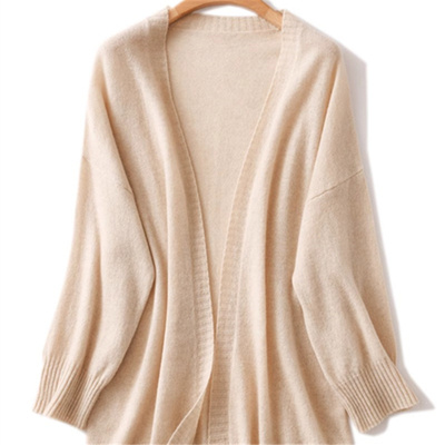 2025秋冬宽松慵懒风羊绒开衫女100纯羊绒中长薄款针织外套上衣