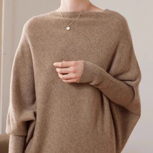 2024秋季baby小山羊绒衫女宽松显瘦蝙蝠衫斗篷针织衫圆领带袖披肩