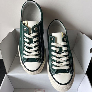 外贸原单男女同款低帮厚底帆布鞋情侣绿色增高硫化鞋真皮休闲板鞋