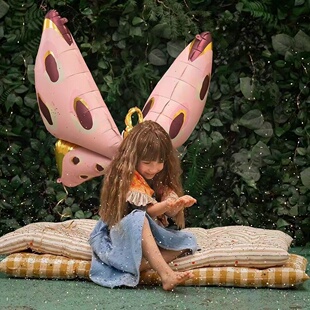 粉色大号天使蝴蝶翅膀气球户外拍照道具派对装饰卡通铝膜球街卖