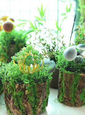 仿真苔藓树皮花器插花造景森系摆件橱窗幼儿园室内花园假绿植装饰