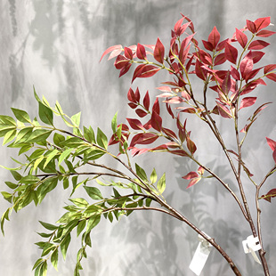 仿真南天竹叶小灌木丛生植物红叶南天竹绢花绿植婚庆橱窗造景摆件