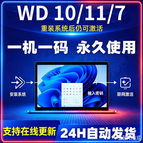 Wd10家庭升级专业版密钥wd11 正版系统激活序列号在线联网