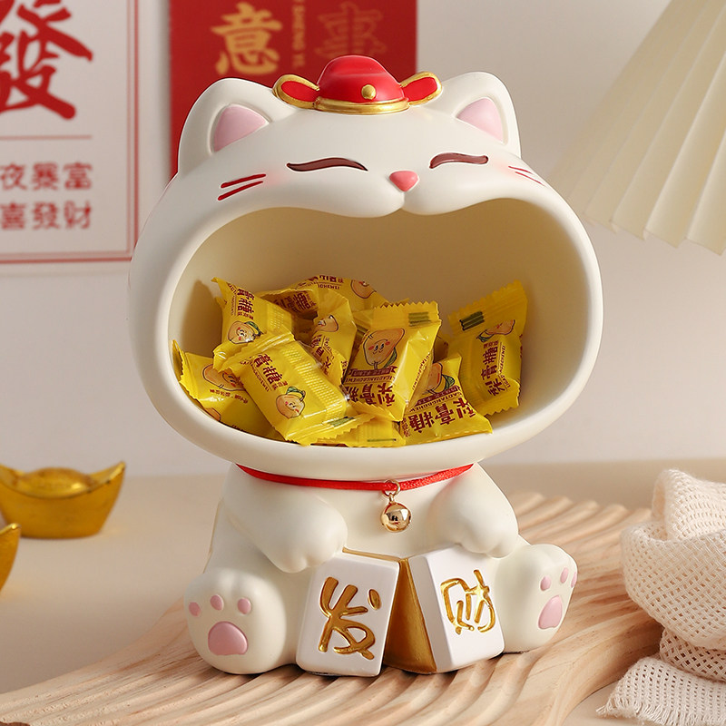 可爱大嘴招财猫钥匙收纳玄关摆件客厅桌面发财装饰品乔迁新居礼物