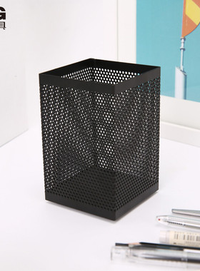 晨光(M&G)文具金属时尚网格方形笔筒 学生办公用品 桌面收纳盒 黑色单个装ABT98401