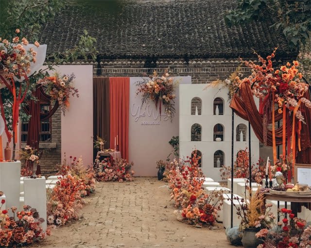农村秋色焦糖白橙庭院泰式婚礼布置图片psd制作图户外庭院婚礼